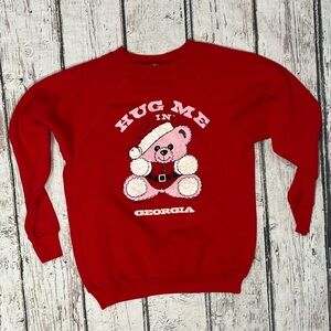Vintage 1980s Hug Me in Georgia 80s Red Pullover Jumper Sweatshirt